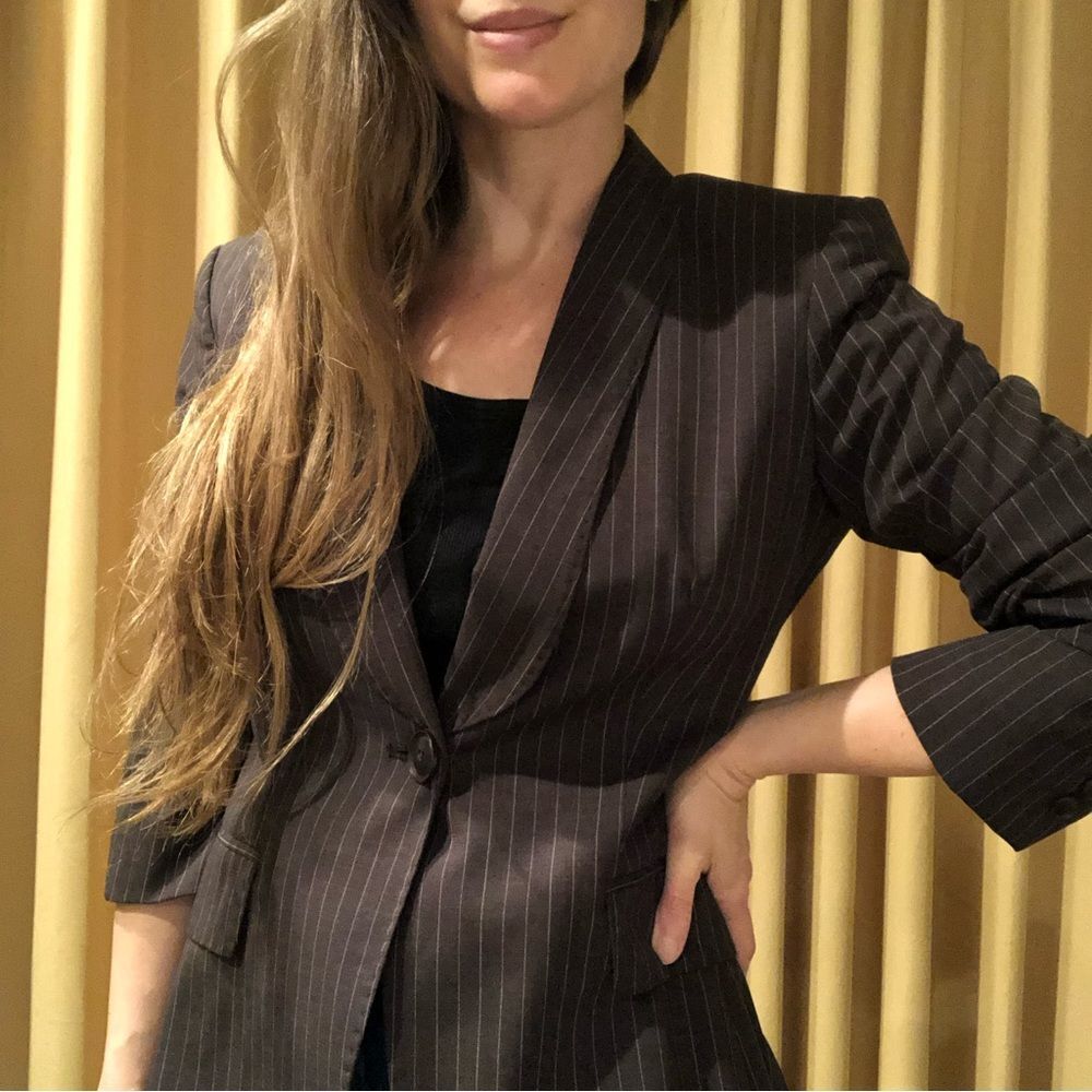 MaxMara chocolate brown pinstripe blazer Size 2 Office Preppy MINT